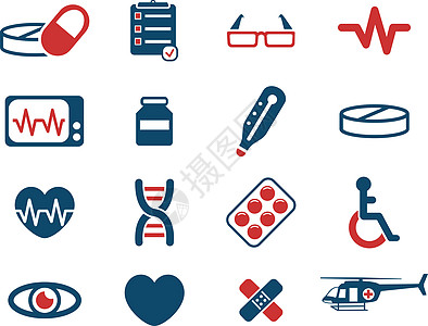 医疗简单图标药丸眼罩心电图轮椅椅子心脏木板身体检查药物盒子图片