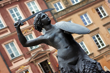 华沙的Syrenka雕像目的地黑色旅行建筑物旅游文化侵略对象美术图片