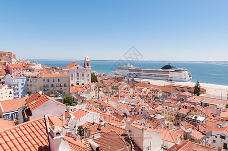 里斯本港大型客轮景观地标建筑学旅行历史性巡航蓝色城市假期天线图片