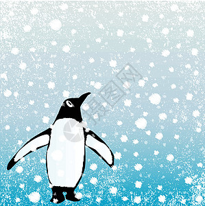 企鹅在雪中暴风雪绘画薄片雪花风暴冷冻艺术品艺术白色插图图片