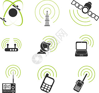 无线电信号简单矢量图标数据对讲机符号收音机图标集插图通讯塔电话电脑商业图片