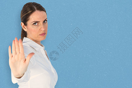 商业女商务人士在白色背景上做停牌的复合图像图片