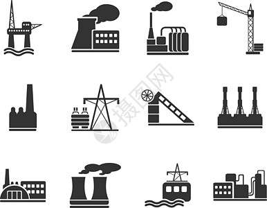 工厂和工业符号图标集绘画机器汽油图标运输插图交通储存煤炭图片