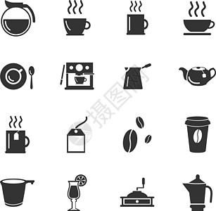 咖啡厅图标 se插图咖啡机咖啡店热茶热咖啡服务咖啡壶土耳其人茶叶玻璃图片