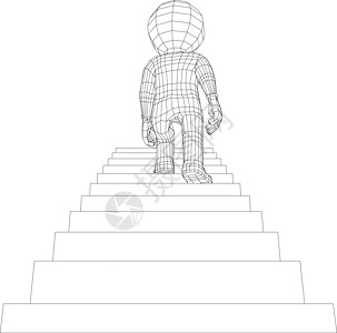 木偶三党男子在楼梯上行走通讯技术数字卡通片背景图片