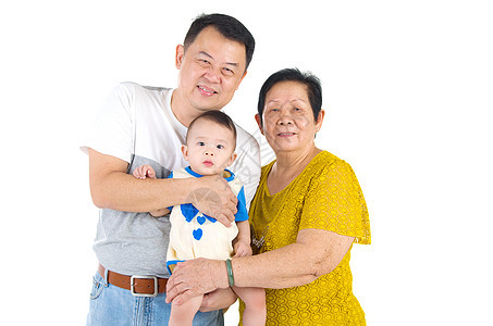 亚洲家庭男生老年微笑孙子母亲男性孩子喜悦女性时间图片