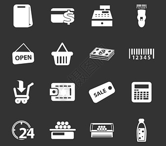 杂货店 ico瓶子展示信用卡手推车产品计算器服务收银机条形码标签图片