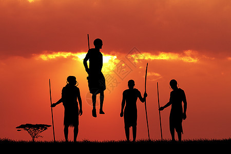日落时马赛舞蹈荒野部落插图阳光文化马赛人黑色旅行图片