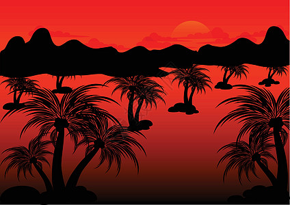 椰椰子日落山脉背景日出椰子植物天堂情调森林岩石日落天空丛林图片