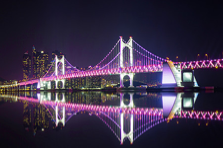 黄安桥和海云台晚上在韩国釜山港口地方旅游办公夜景商业地标景观观光建筑物图片