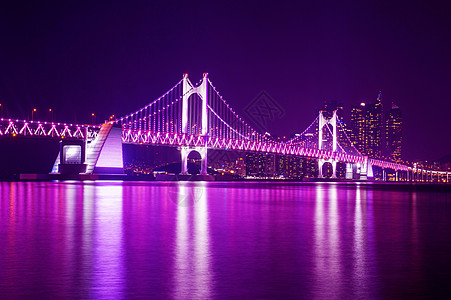 黄安桥和海云台晚上在韩国釜山城市地标胜地景点旅游金融市中心建筑物目的地场景图片