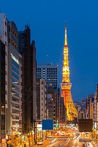 东京夜景东京塔景观建筑物地标夜景天际城市背景