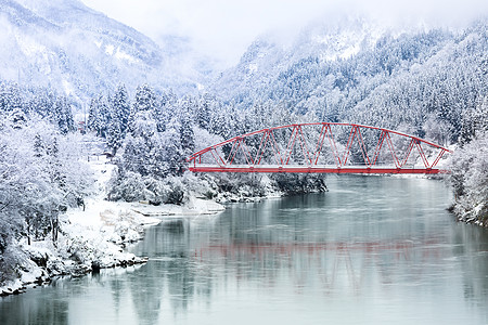 红桥冬季风景环境森林古董公园旅行框架气候天气木头建筑学图片