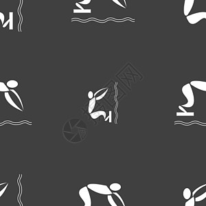 夏季运动潜水图标标志 灰色背景上的无缝模式 韦克托训练锦标赛水池运动员乐趣潜水员活力行动游泳者木板图片