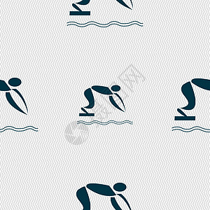 夏季运动潜水图标标志 具有几何纹理的无缝模式 韦克托训练游泳者水池潜水员运动员行动活力游泳木板锦标赛图片