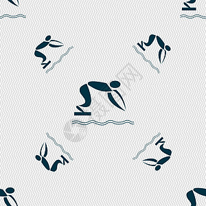 夏季运动潜水图标标志 具有几何纹理的无缝模式 韦克托锦标赛潜水员木板游泳运动员游泳者活力水池行动乐趣图片