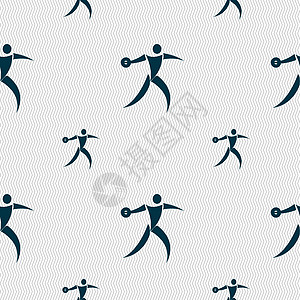 铁饼运动员图标标志 具有几何纹理的无缝模式 韦克托投掷者力量磁盘竞赛成功男人运动记录男性插图图片