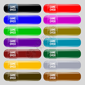 在概念性图标符号上的游戏 从14个多色的玻璃按钮中设定 并设置文本位置 矢量图片