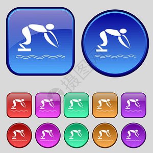 夏季运动 潜水图标符号 一组12个旧按钮用于设计 矢量(Victor)图片