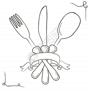 矢量手画插图 用餐具套装涂鸦艺术菜单勺子工具银器厨房用具早餐木板图片