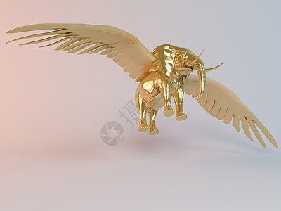金色 3D 飞行动物大象生活金子荒野射线羽毛翅膀工作室金属游泳勋章图片
