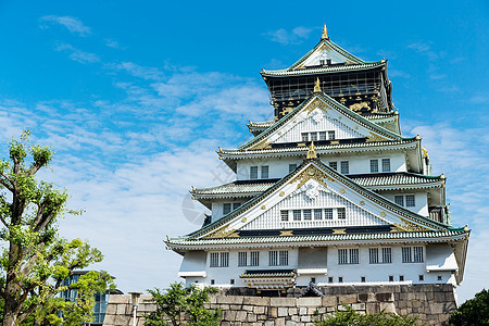 日本大阪城堡护城河游客建筑天空蓝色皇帝旅游地区防御文化图片