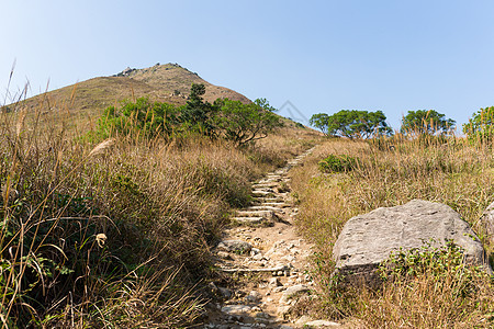 山区地貌蓝色冒险天空森林远足爬坡晴天假期稻草小路图片