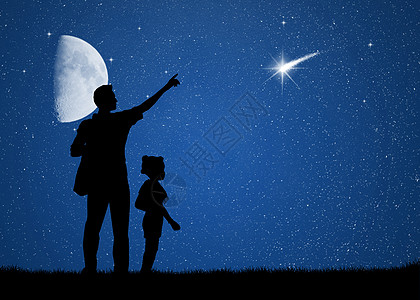 流星蓝色男人插图孩子们望远镜天文学天空背景图片