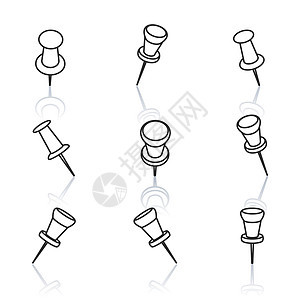 图钉矢量插图集绘画拇指镜子反射网络笔记办公室插图按钮别针图片