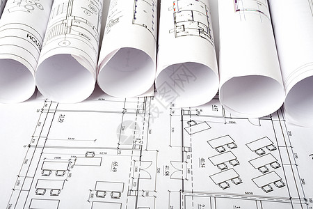 建筑计划和蓝图卷数字工业测量绘画建筑学房子背景图片