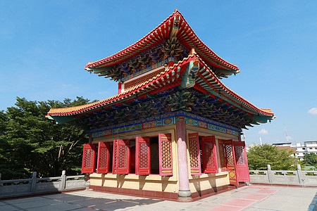 中国神庙 弯曲屋顶的装饰塔神话黏土工艺野兽文化蓝色雕塑建筑边缘瓷砖图片