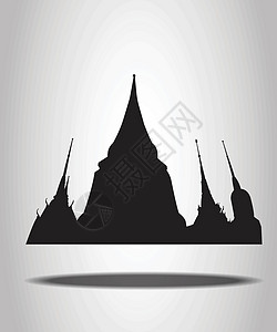 白色背景上的泰国寺庙剪影黑色假期地标宝塔旅游建筑建筑学插图雕塑旅行图片