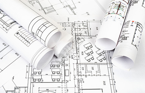 建筑计划和蓝图卷房子数字工业绘画建筑学测量背景图片
