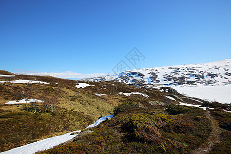 春季山谷地貌白色苔藓蓝色岩石天空风景顶峰爬坡背景图片