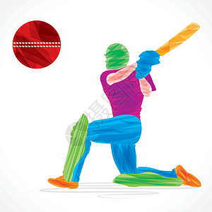 由笔触 vecto 设计的创意抽象板球运动员保龄球比赛冠军击球运动男人行动蟋蟀便门沥青图片