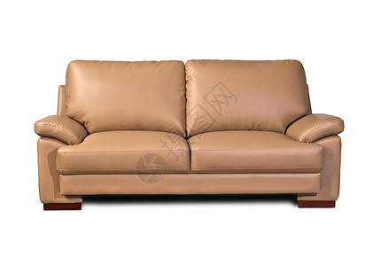 白色背景的浅棕色皮面沙发装饰奢华家具座位风格皮革软垫长椅古董背景图片