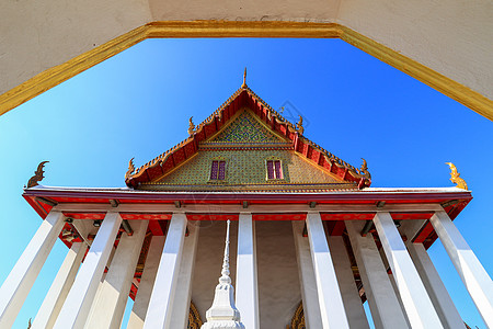 Intharam泰国曼谷的老乌波萨塔教堂蓝色佛教徒宝塔首都金子旅行旅游雕像建筑学建筑图片