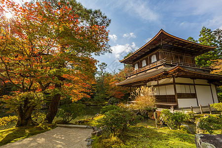 Ginkakakuji寺庙佛教徒历史池塘亭子森林日光别墅天空地标建筑图片