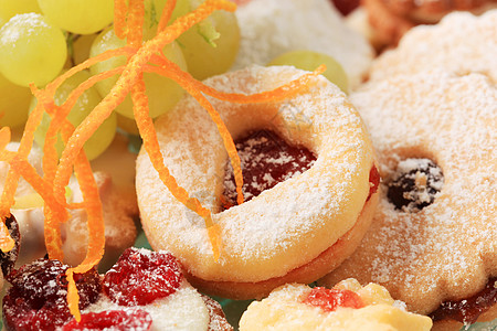葡萄饼干饼干种类繁多甜点香草橙皮糖果创造力小吃食物水果团体糕点背景