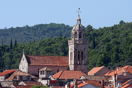 Korcula 克罗地亚杜布罗夫尼克附近的小岛屿城市海岸马球教会堡垒旅游海滩全景海岸线港口旅行图片