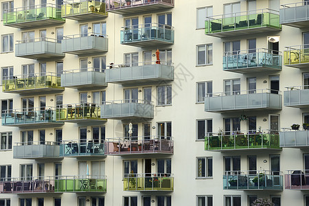 现代公寓楼大楼阳台效果奢华蓝色视图都市低角度建筑建筑学角落图片