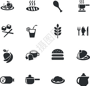 食物和厨房图标 se手套咖啡筷子厨师香蕉香肠平底锅茶壶烧杯艺术图片