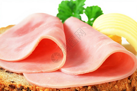 面包和火腿冷盘猪肉火鸡食物库存熏制黄油小吃图片