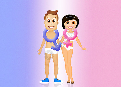 异性夫妇身体男性女士蓝色插图卡通片女性粉色性别男人背景图片
