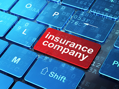 红色笔记本计算机键盘背景上的保险概念保险公司损失蓝色按钮公司投保人安全网络笔记本红色金融背景
