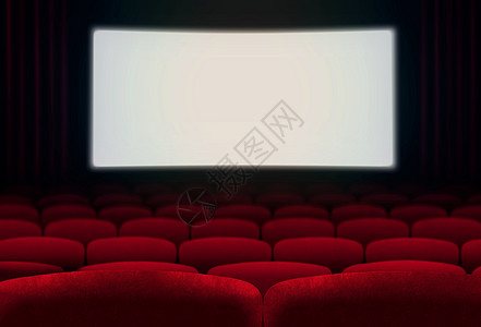 电影屏幕和红色座位大厅展示观众白色空白推介会剧院礼堂娱乐投影图片