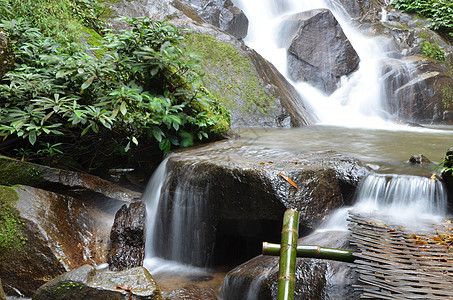 瀑布河绿树瀑布石头公园苔藓旅行蓝色溪流森林场景冰川图片