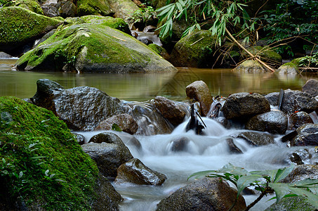 瀑布河绿树森林溪流荒野苔藓海浪公园瀑布岩石天空植物图片