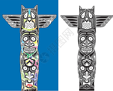 雕刻的猫头鹰和吓人的脸蛋插图荒野翅膀恶魔纪念碑染色文化艺术图腾动物园图片