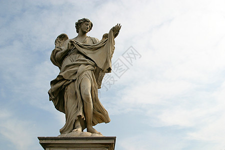 贝尼尼天使沿着罗马哈德里安陵墓附近的圣天使桥历史雕像橙子日落城市古董风格雕塑城堡地标图片